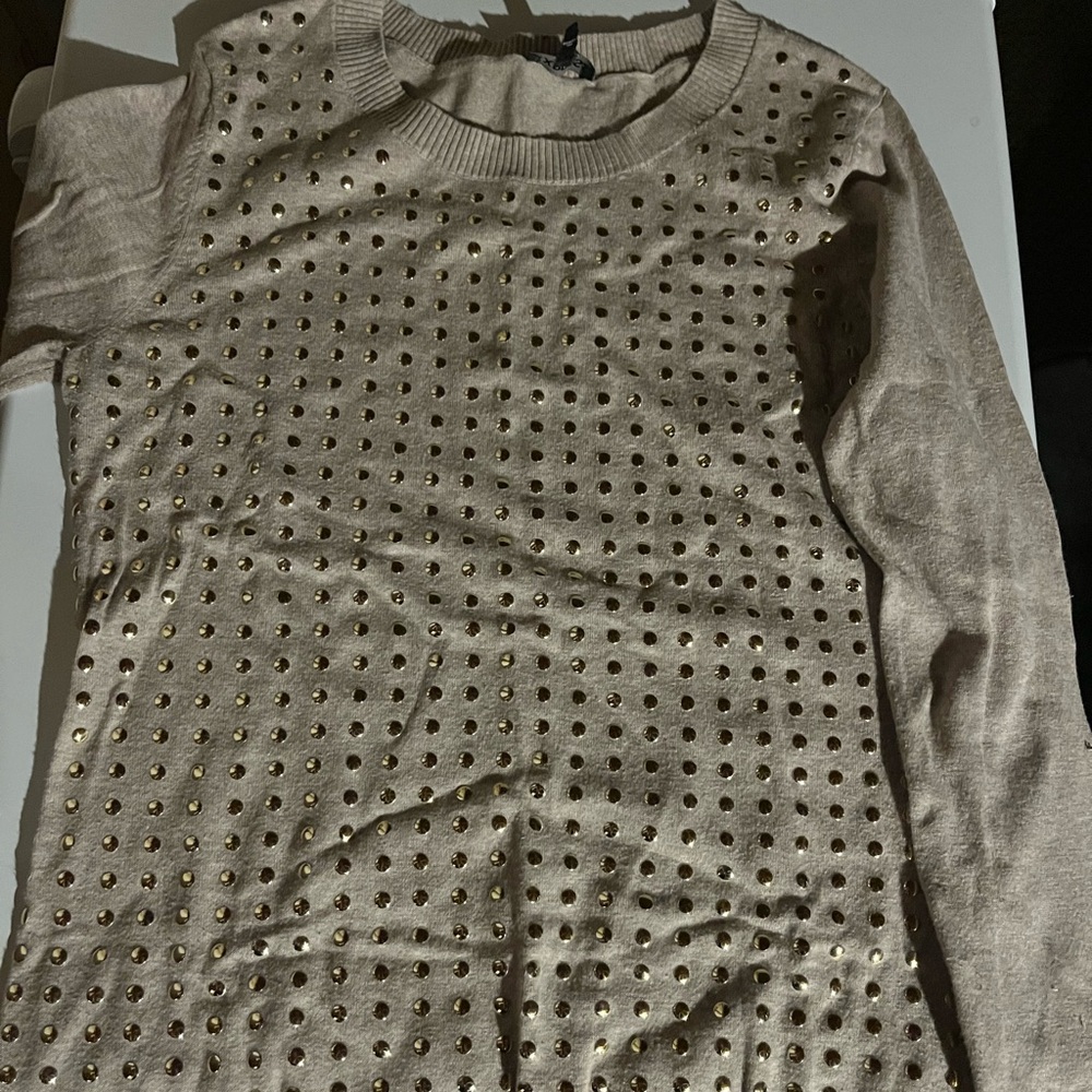 Express Beige Sweater with Gold Accents